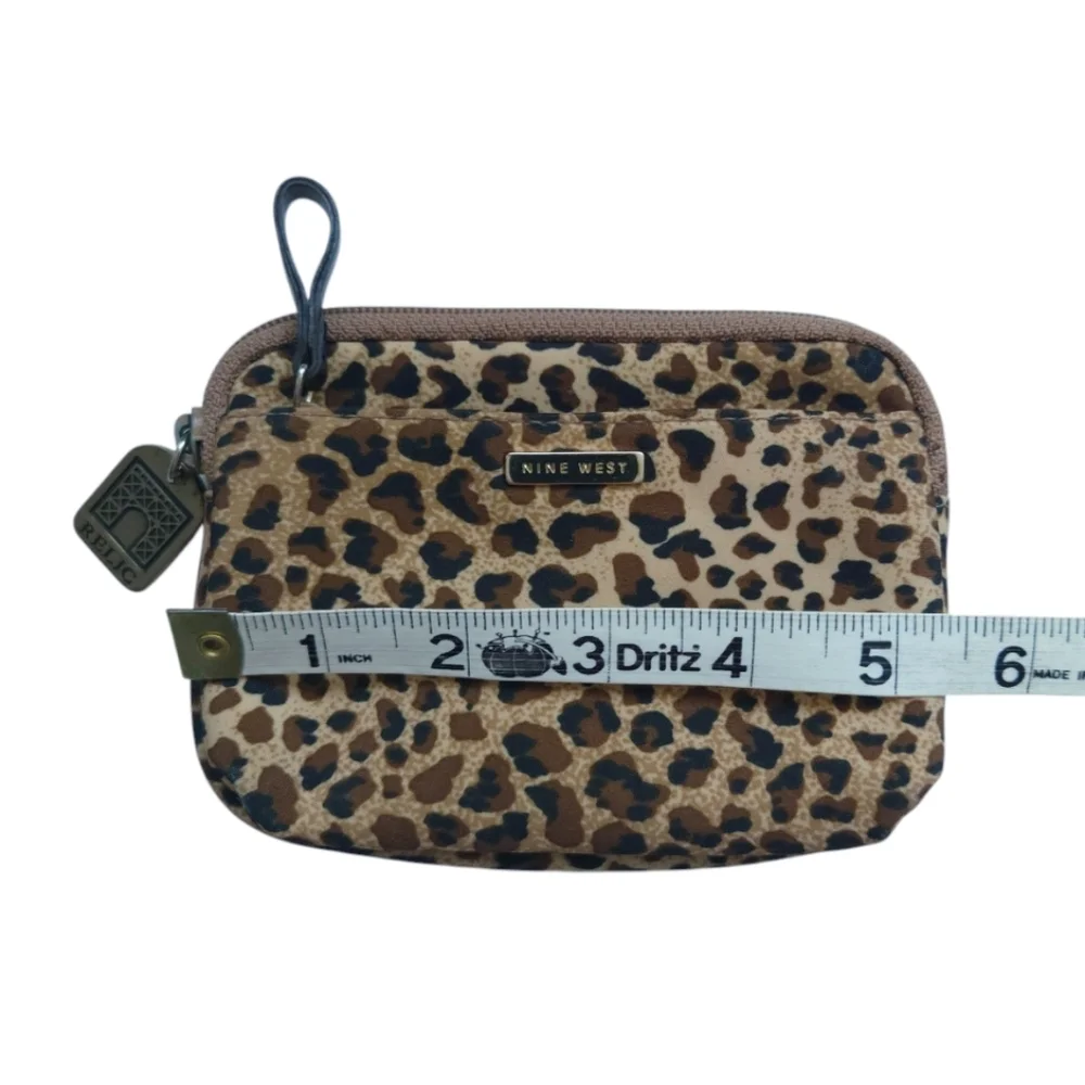 NINE WEST Brown and Tan Leopard Print Zipper Small Cosmetic Bag Essential Pouch